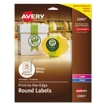 Avery® Round Print-to-the Edge Labels With Sure Feed And Easy Peel, 2" Dia, Glossy Clear, 120-pk freeshipping - TVN Wholesale
